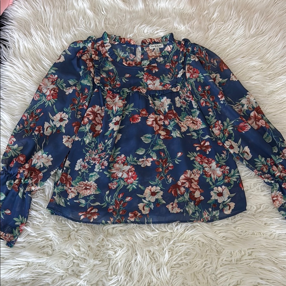 Floral Ruffled Mandarin Collar Blouse